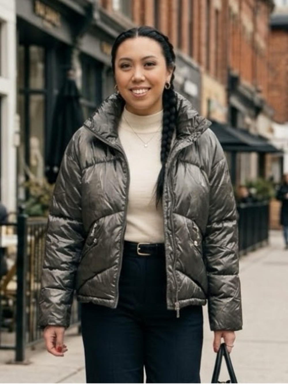 Lili Sidonio Molly Bracken Metallic Glossy Puffer Jacket Gunmetal Size L